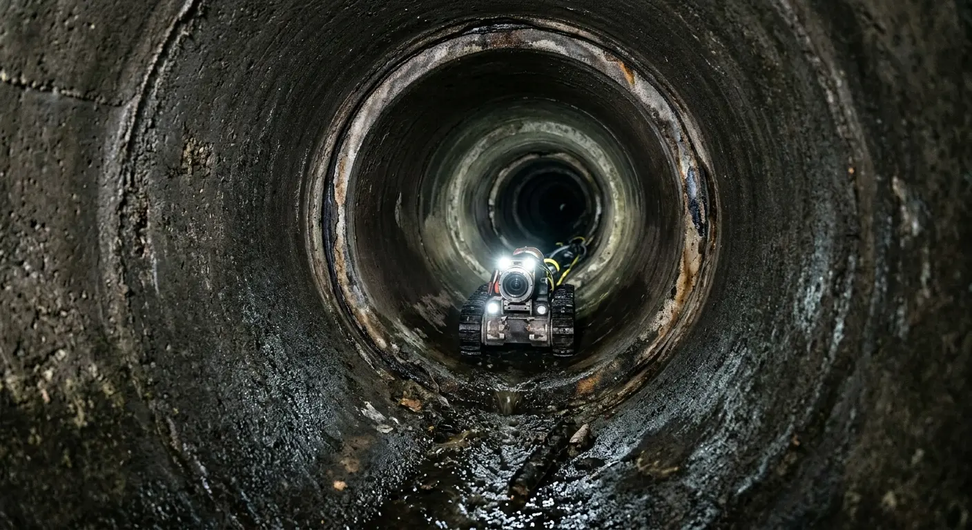 Robotic sewer camera inspecting pipe interior for Drain Snake Service in Lynbrook